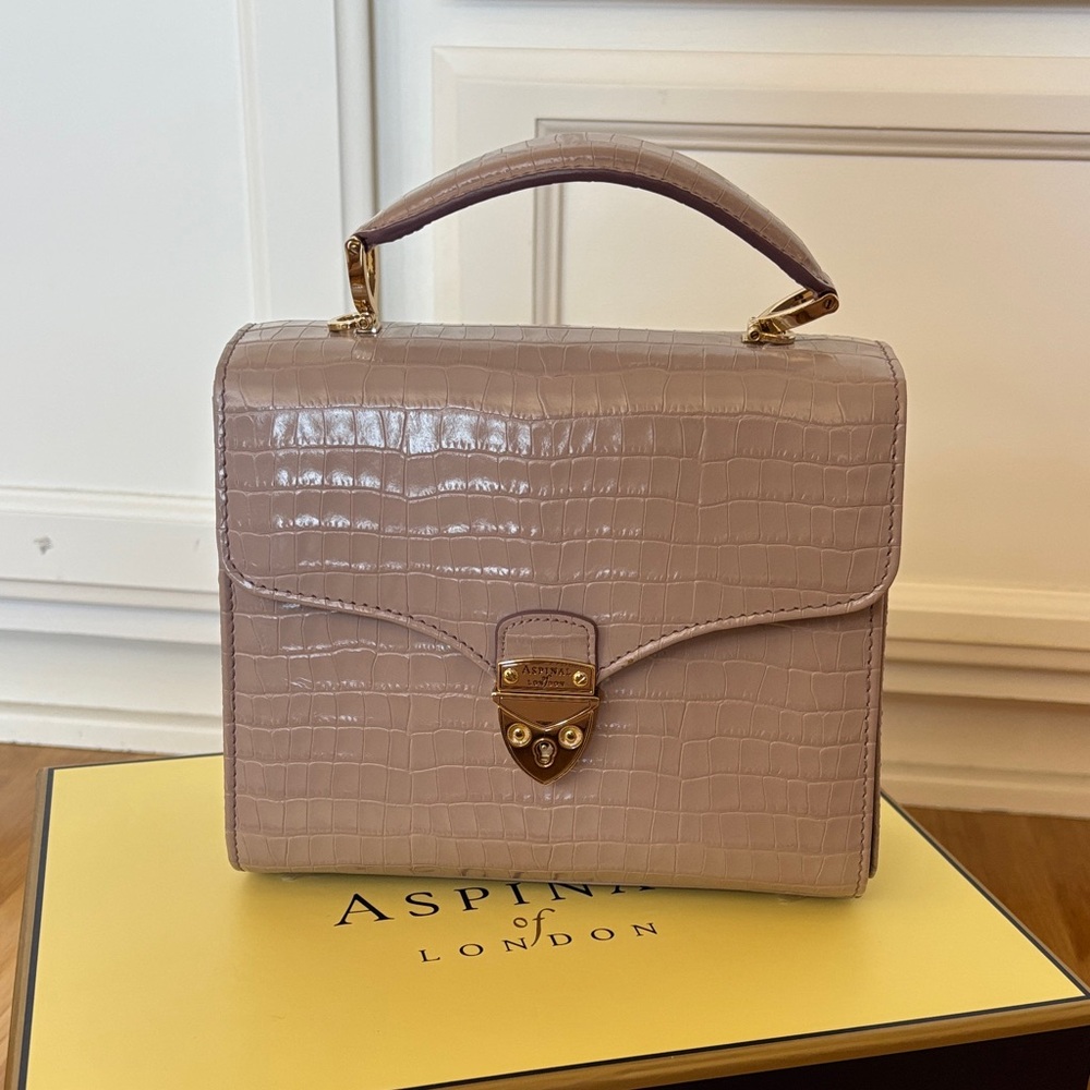 Aspinal of London Lilac Croc-Embossed Top-Handle Bag - Picture 9 of 11